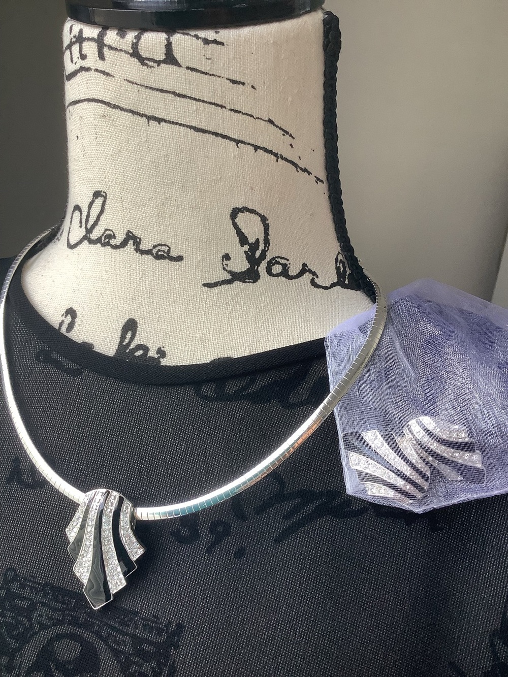 Avon Silver-Tone Statement Pendant Necklace and Earrings Set
